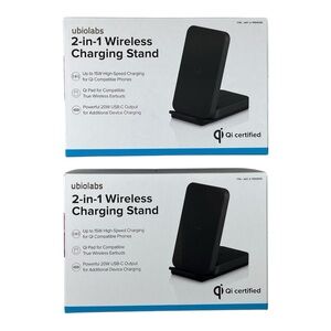 Bundle Lot of 2 Ubio Labs 2-in-1 Wireless Charging Stand, Qi Phones & Earbuds